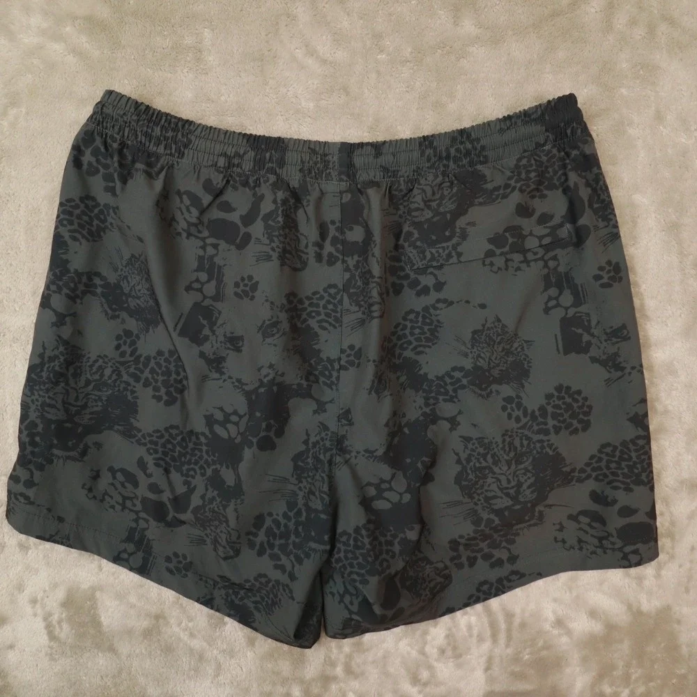 maamgic Grey Leopard Jungle Print Swim Trunks Lined Shorts size XL Beach Resort‎